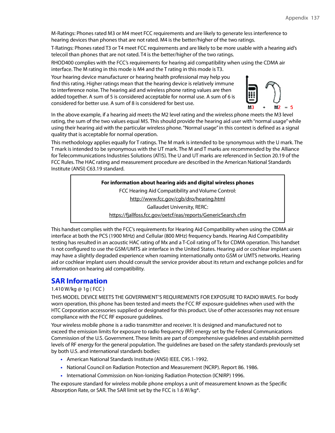 HTC TOUCHPRO2SPT user manual SAR Information, Appendix  